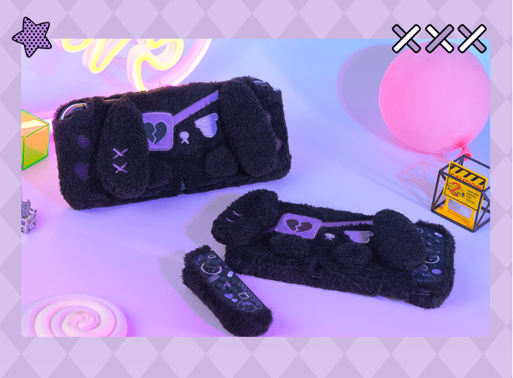 GeekShare Plush Dark Black Bunny Protective Case for Switch OLED