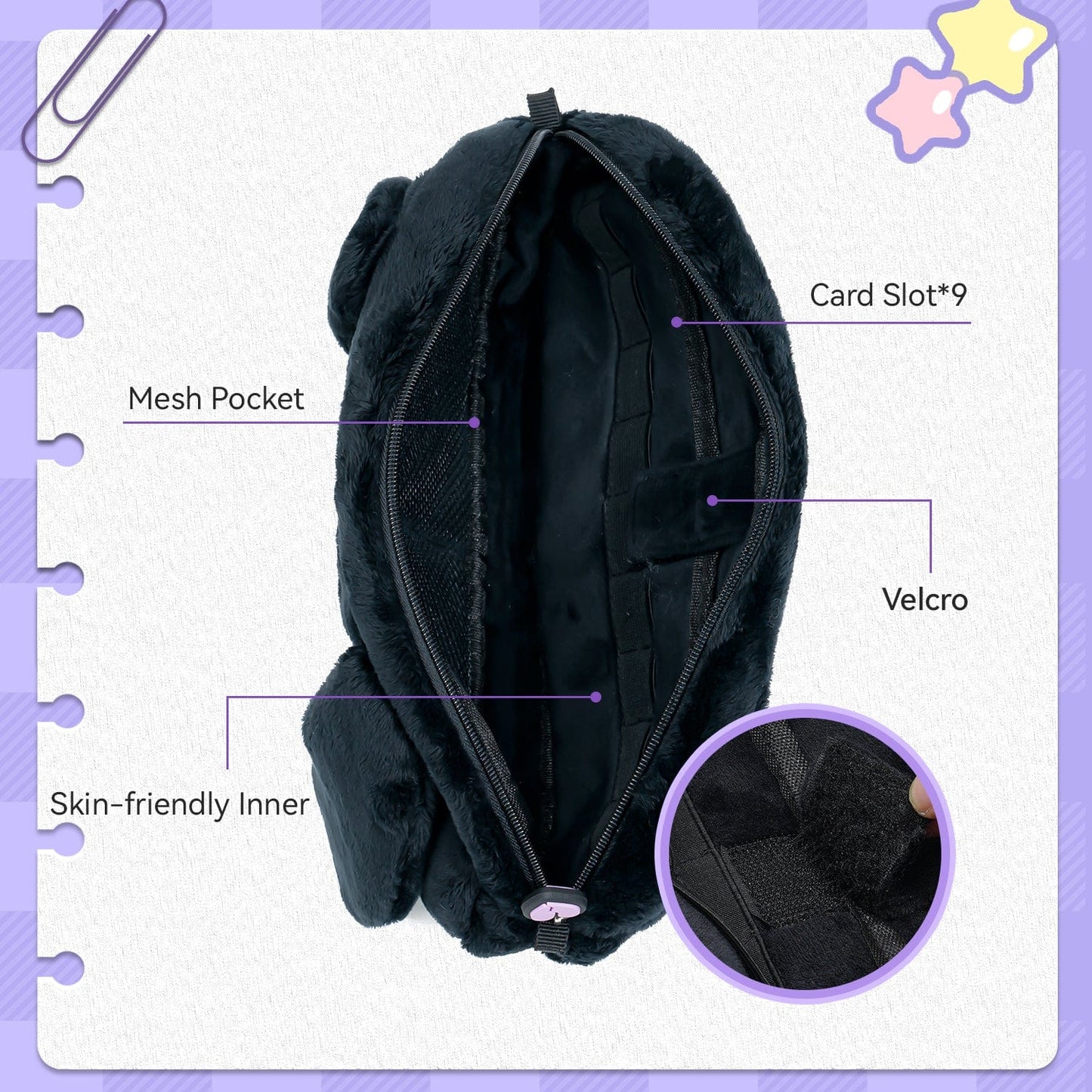 GeekShare Dark Black Bunny Plush Carrying Bag