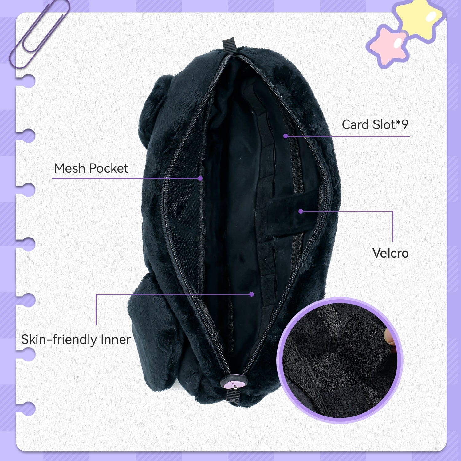 GeekShare Dark Black Bunny Plush Carrying Bag