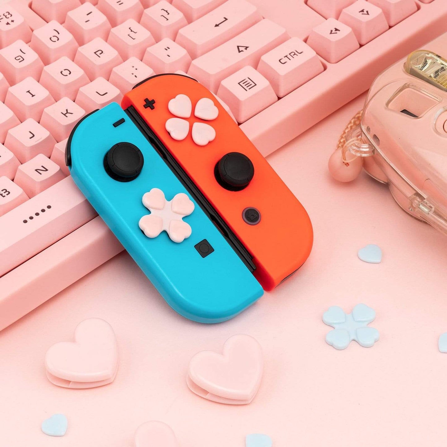 GeekShare Heart Button Caps GeekShare Heart Button Caps Compatible with Nintendo Switch Only,PC Joystick Cover,4PCS - Pink & Blue
