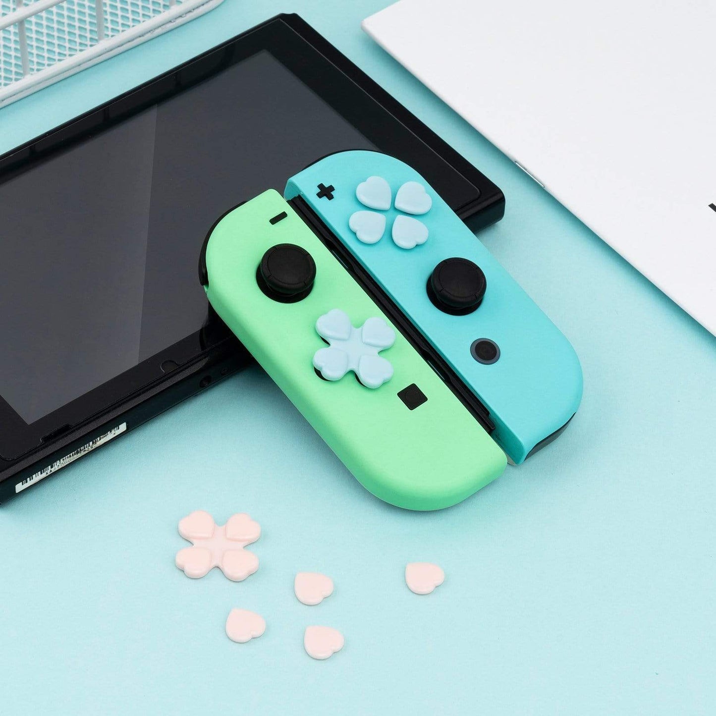 GeekShare Heart Button Caps GeekShare Heart Button Caps Compatible with Nintendo Switch Only,PC Joystick Cover,4PCS - Pink & Blue