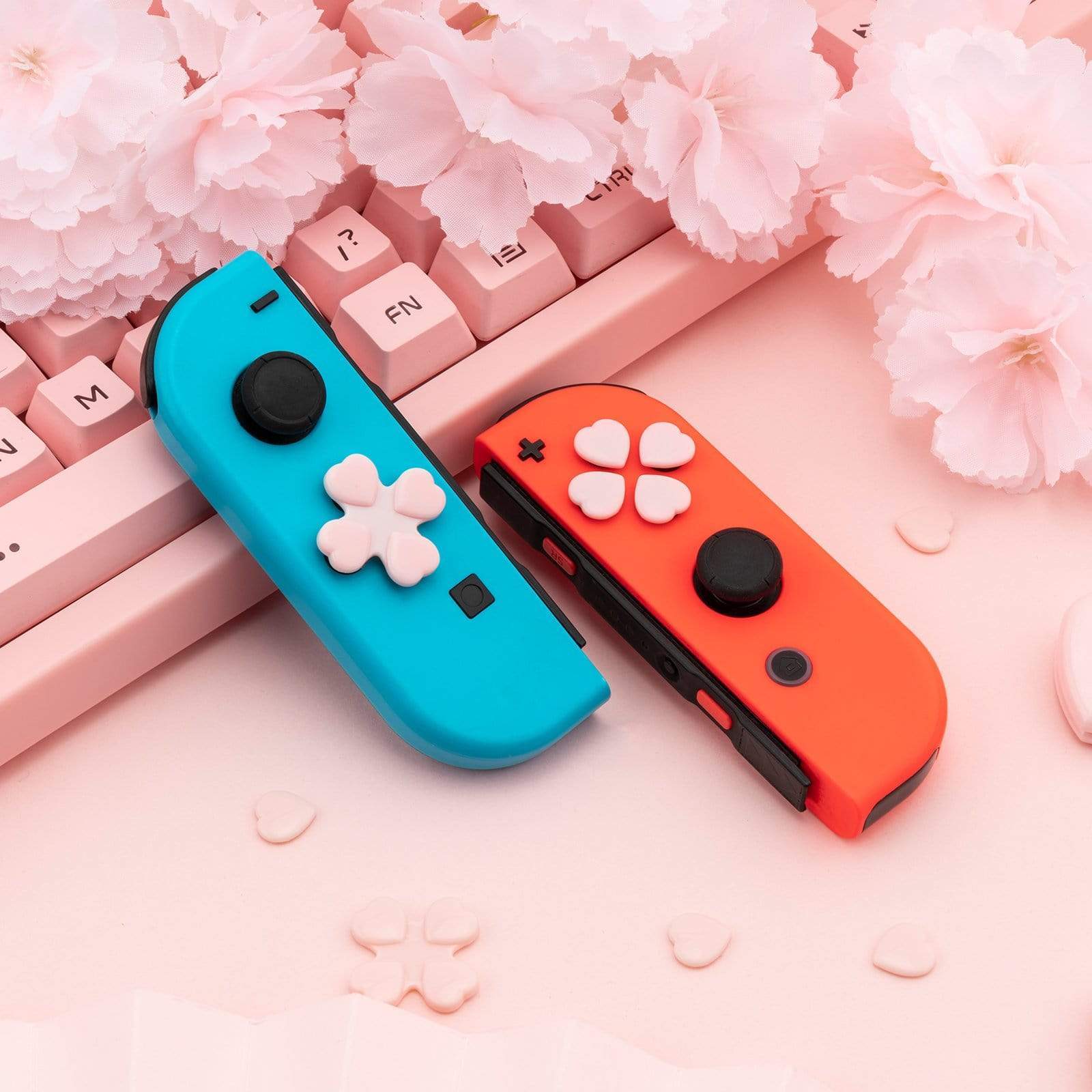 GeekShare Heart Button Caps GeekShare Heart Button Caps Compatible with Nintendo Switch Only,PC Joystick Cover,4PCS - Pink & Blue