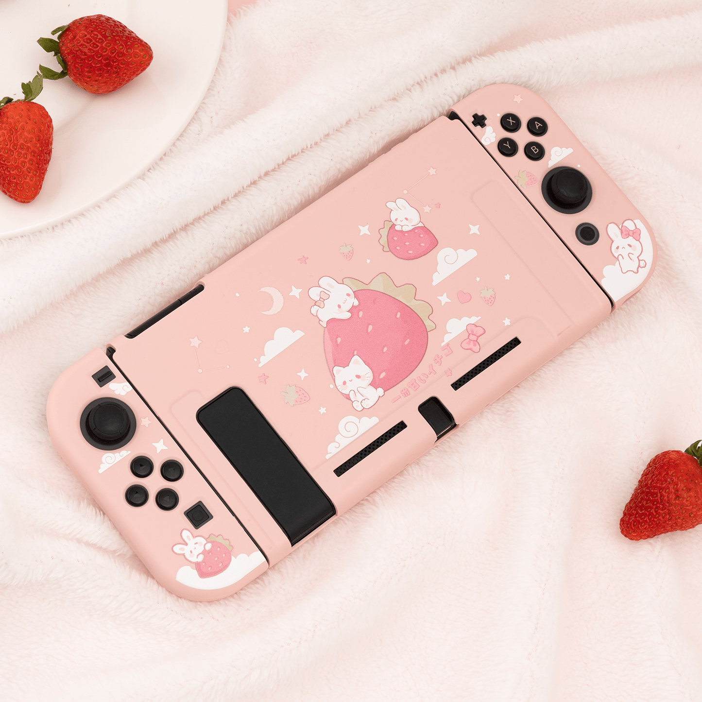 GeekShare Strawberry Bunny Protective Case GeekShare Soft TPU Protective Case for Nintendo Switch -- Strawberry Bunny