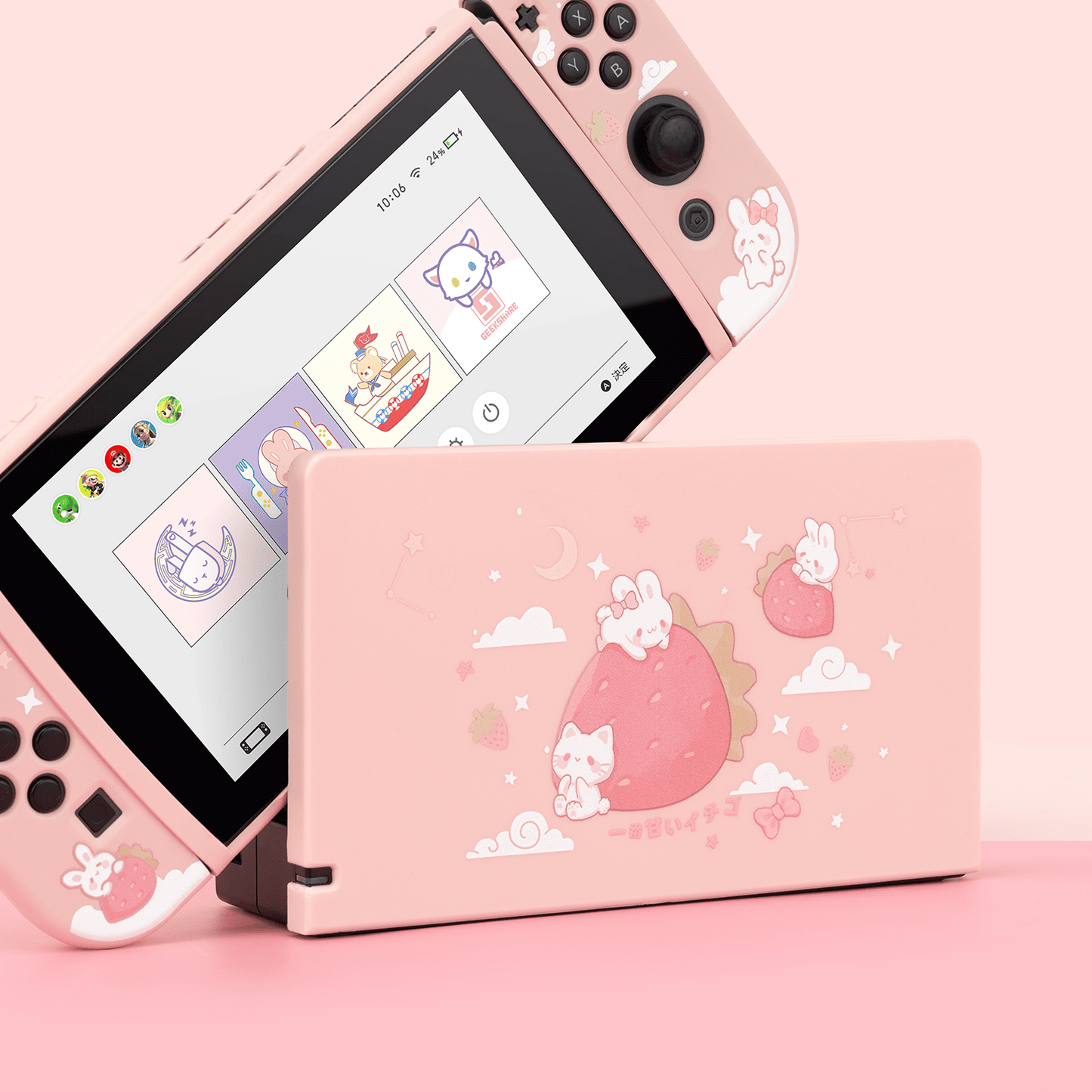 GeekShare Strawberry Bunny Protective Case GeekShare Soft TPU Protective Case for Nintendo Switch -- Strawberry Bunny