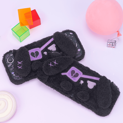 GeekShare Plush Dark Black Bunny Protective Case for Switch OLED